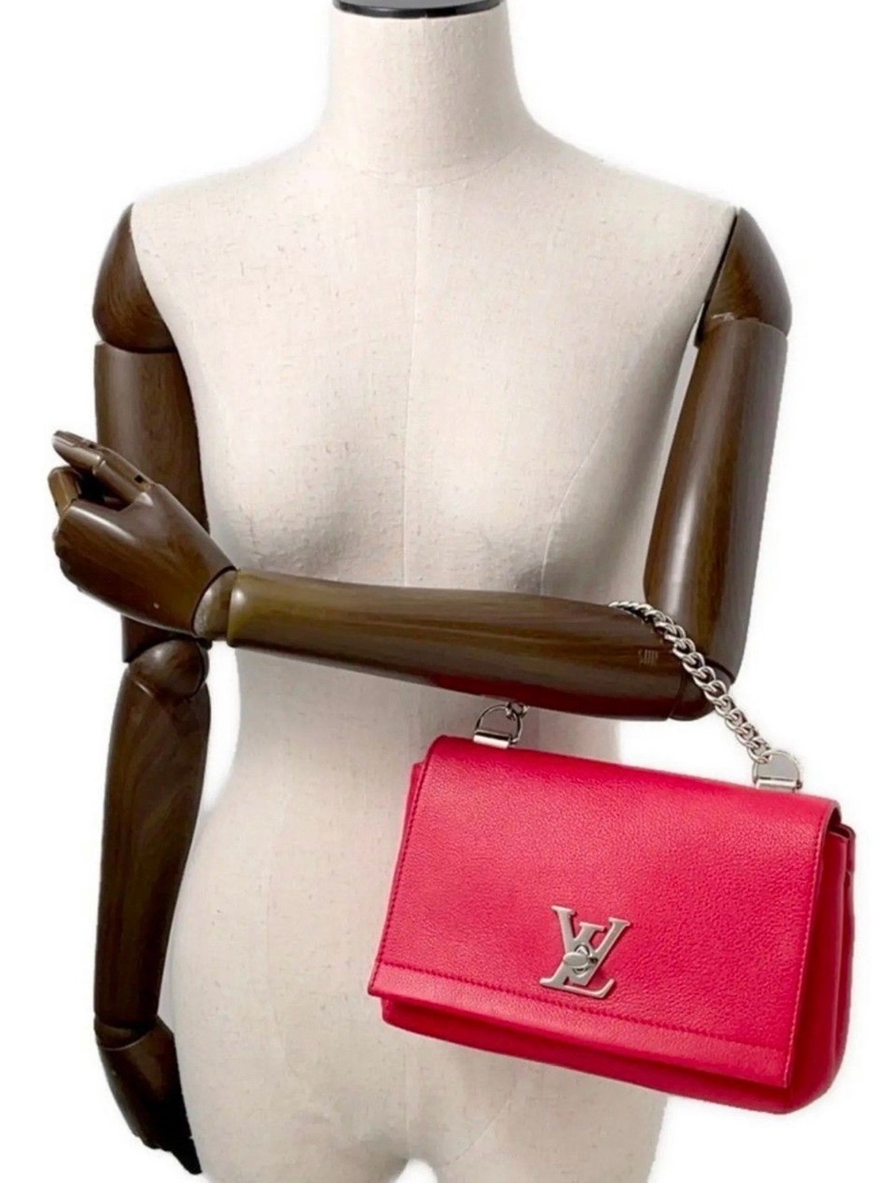 Louis Vuitton Hot Pink Leather Shoulder Bag with Silver Chain